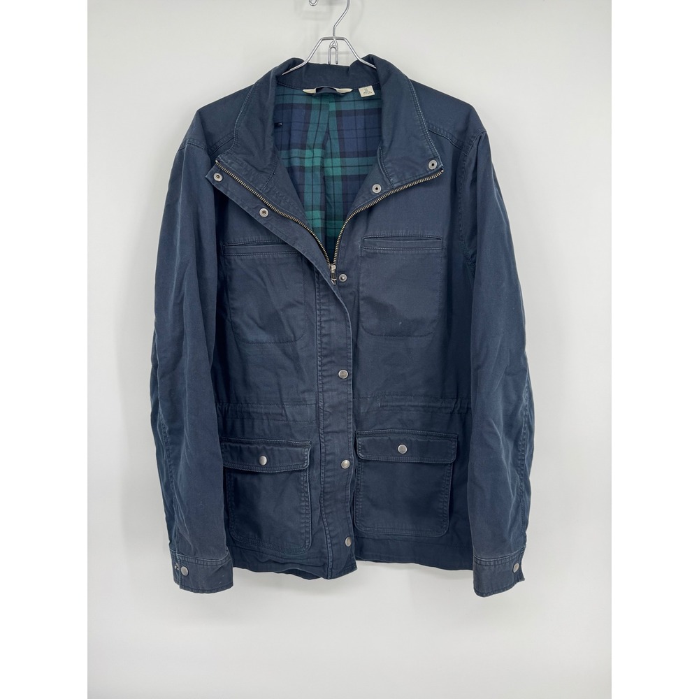 VTG LLBean Mens Navy Plaid Blanket Lined Field Barn Chore Coat Jacket Size XL - Picture 1 of 6